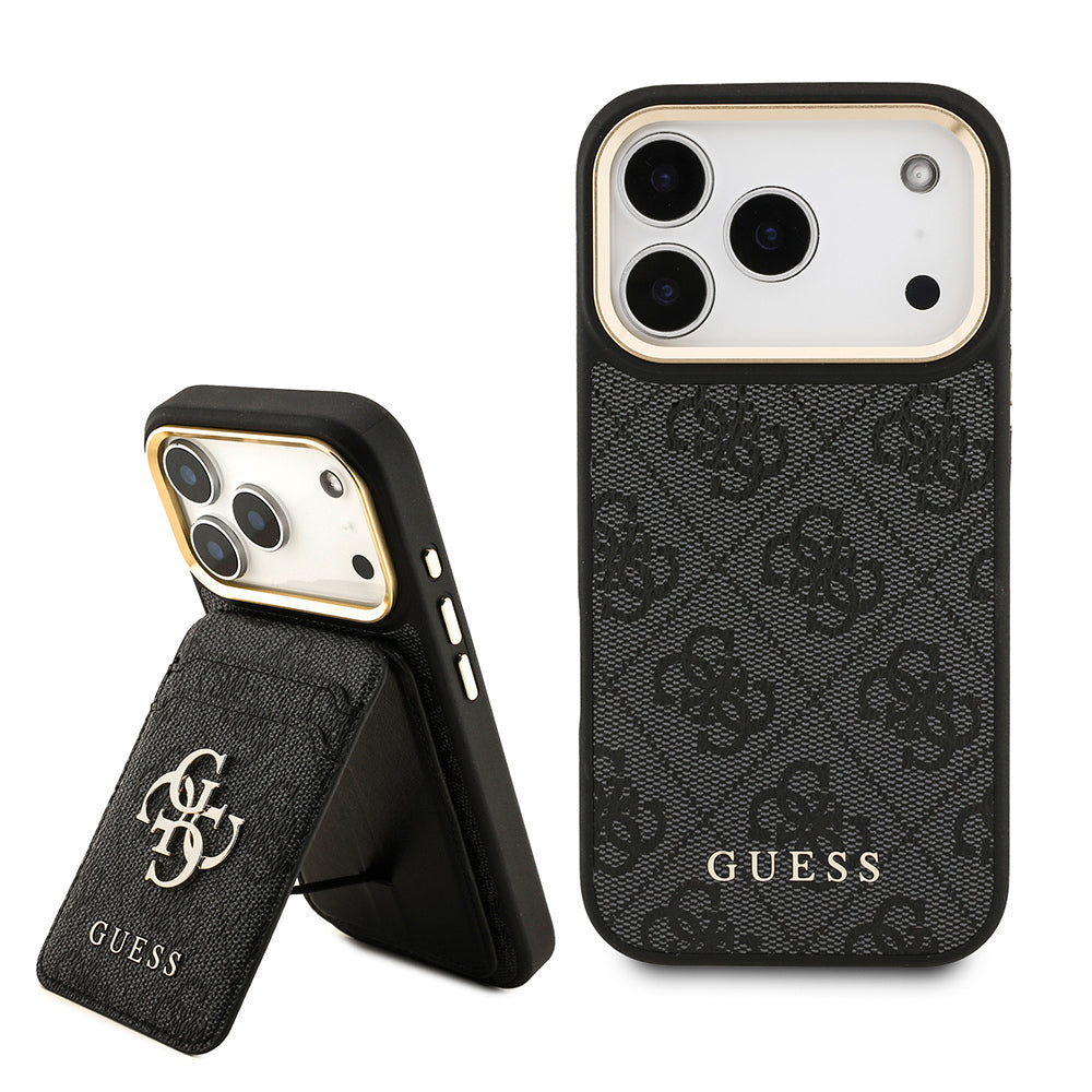 iPhone 17 Pro Kılıf Guess Orjinal Lisanslı M-safe Şarj Özellikli 4G Metal Büyük Logolu Kartlıklı Kılıf