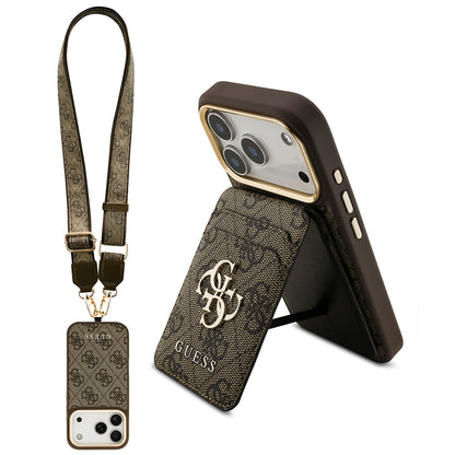 iPhone 17 Pro Kılıf Guess Orjinal Lisanslı M-safe Şarj Özellikli Askılı ve 4G Logo Kartlıklı Kılıf