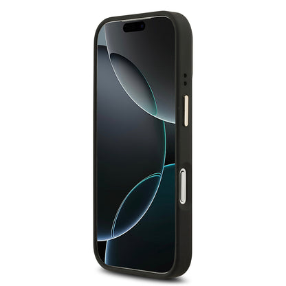 iPhone 17 Pro Kılıf Guess Orjinal Lisanslı M-safe Şarj Özellikli Gold Metal Kamera Çerçeveli PU Deri 4G Desenli Yazı Logolu Kılıf