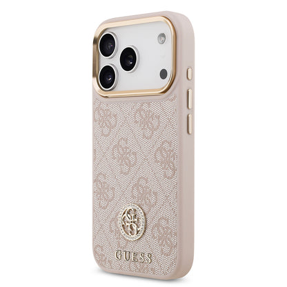 iPhone 17 Pro Kılıf Guess Orjinal Lisanslı M-safe Şarj Özellikli Gold Metal Kamera Çerçeveli Taşlı 4G Logolu Kılıf