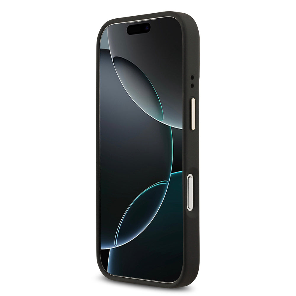 iPhone 17 Pro Kılıf Guess Orjinal Lisanslı M-safe Şarj Özellikli Grained Yazı ve Taşlı 4G Logolu Kılıf