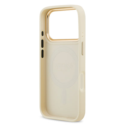 iPhone 17 Pro Kılıf Guess Orjinal Lisanslı M-safe Şarj Özellikli Grained Yazı ve Taşlı 4G Logolu Kılıf