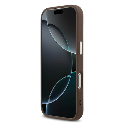 iPhone 17 Pro Kılıf Guess Orjinal Lisanslı M-safe Şarj Özellikli Gümüş Metal Kamera Çerçeveli Üçgen Logo 4G Desenli Kılıf