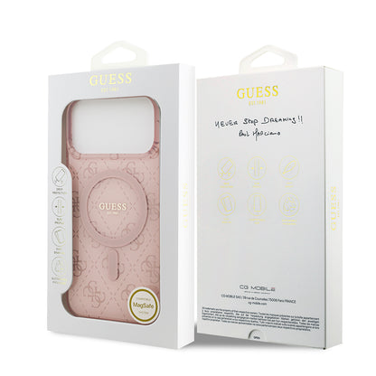 iPhone 17 Pro Kılıf Guess Orjinal Lisanslı M-safe Şarj Özellikli IML Baskılı Klasik Logolu 4G Desenli Kılıf