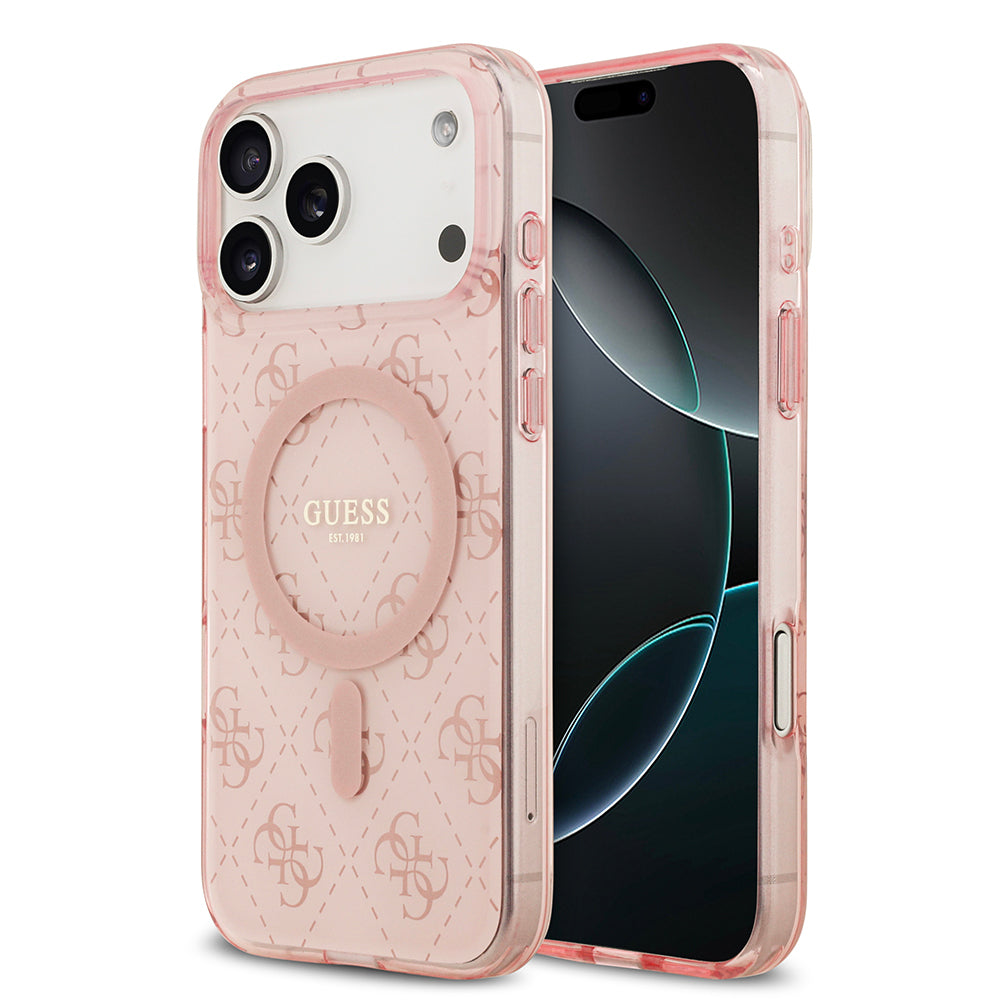 iPhone 17 Pro Kılıf Guess Orjinal Lisanslı M-safe Şarj Özellikli IML Baskılı Klasik Logolu 4G Desenli Kılıf