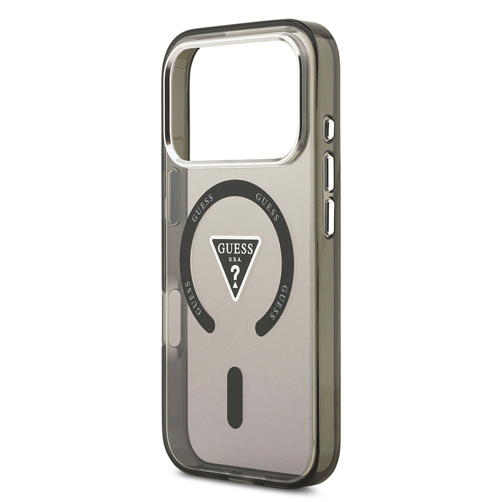 iPhone 17 Pro Kılıf Guess Orjinal Lisanslı M-safe Şarj Özellikli IML Baskılı Üçgen Logolu Metal Kamera Çerçeveli Kılıf