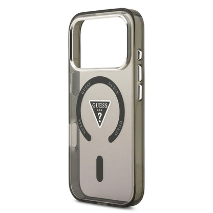 iPhone 17 Pro Kılıf Guess Orjinal Lisanslı M-safe Şarj Özellikli IML Baskılı Üçgen Logolu Metal Kamera Çerçeveli Kılıf