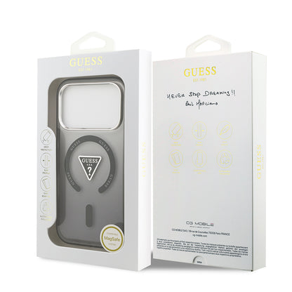 iPhone 17 Pro Kılıf Guess Orjinal Lisanslı M-safe Şarj Özellikli IML Baskılı Üçgen Logolu Metal Kamera Çerçeveli Kılıf