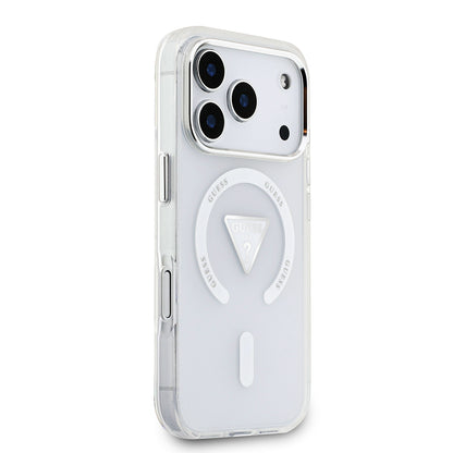 iPhone 17 Pro Kılıf Guess Orjinal Lisanslı M-safe Şarj Özellikli IML Baskılı Üçgen Logolu Metal Kamera Çerçeveli Kılıf