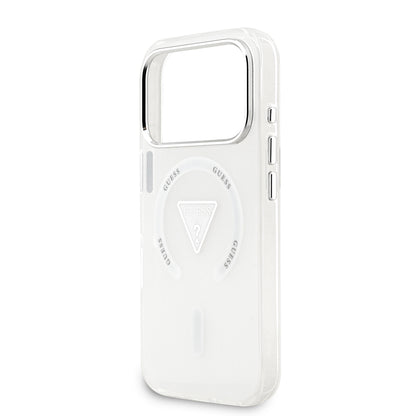 iPhone 17 Pro Kılıf Guess Orjinal Lisanslı M-safe Şarj Özellikli IML Baskılı Üçgen Logolu Metal Kamera Çerçeveli Kılıf