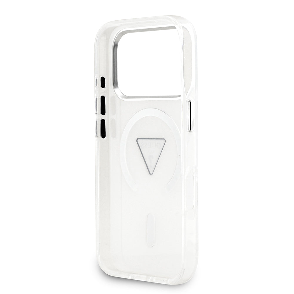 iPhone 17 Pro Kılıf Guess Orjinal Lisanslı M-safe Şarj Özellikli IML Baskılı Üçgen Logolu Metal Kamera Çerçeveli Kılıf