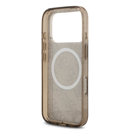 iPhone 17 Pro Kılıf Guess Orjinal Lisanslı M-safe Şarj Özellikli IML Peony ve 4G Desenli Klasik Logolu Kılıf