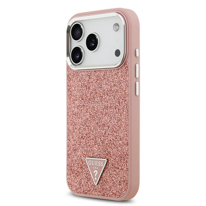 iPhone 17 Pro Kılıf Guess Orjinal Lisanslı M-safe Şarj Özellikli Metal Kamera Çerçeveli Üçgen Logolu Glitter Kılıf