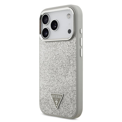 iPhone 17 Pro Kılıf Guess Orjinal Lisanslı M-safe Şarj Özellikli Metal Kamera Çerçeveli Üçgen Logolu Glitter Kılıf