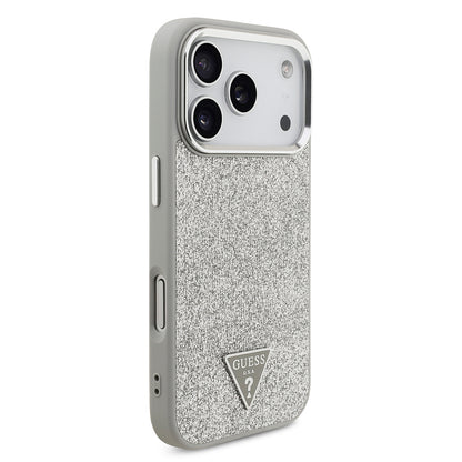 iPhone 17 Pro Kılıf Guess Orjinal Lisanslı M-safe Şarj Özellikli Metal Kamera Çerçeveli Üçgen Logolu Glitter Kılıf