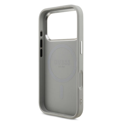 iPhone 17 Pro Kılıf Guess Orjinal Lisanslı M-safe Şarj Özellikli Metal Kamera Çerçeveli Üçgen Logolu Glitter Kılıf