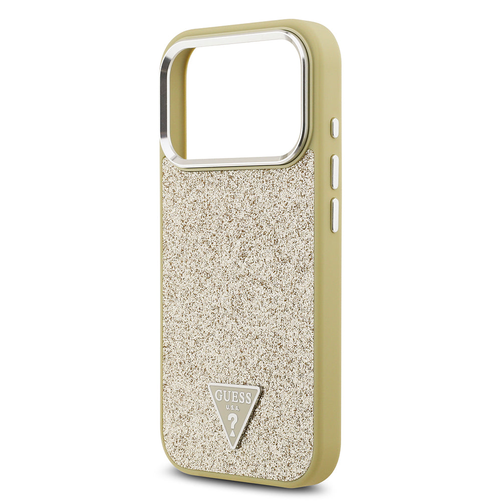 iPhone 17 Pro Kılıf Guess Orjinal Lisanslı M-safe Şarj Özellikli Metal Kamera Çerçeveli Üçgen Logolu Glitter Kılıf