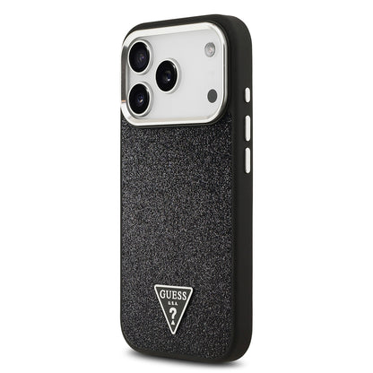 iPhone 17 Pro Kılıf Guess Orjinal Lisanslı M-safe Şarj Özellikli Metal Kamera Çerçeveli Üçgen Logolu Glitter Kılıf