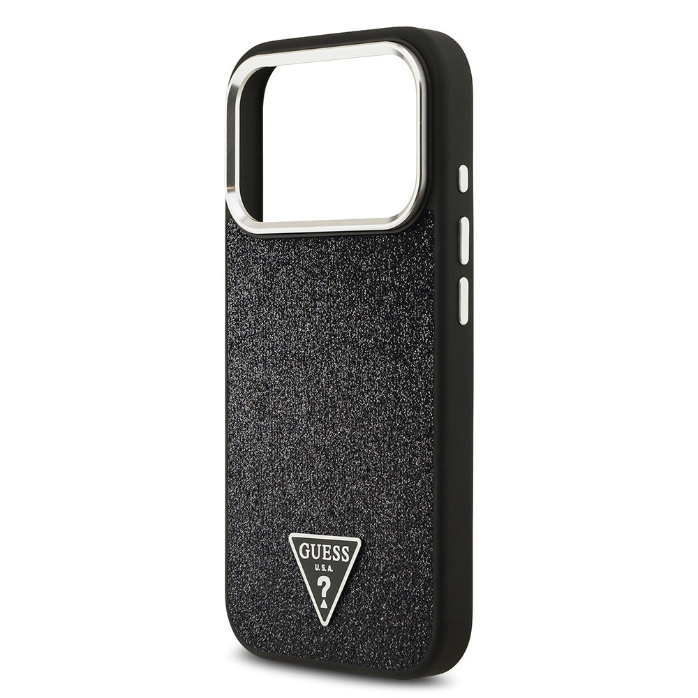 iPhone 17 Pro Kılıf Guess Orjinal Lisanslı M-safe Şarj Özellikli Metal Kamera Çerçeveli Üçgen Logolu Glitter Kılıf