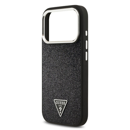 iPhone 17 Pro Kılıf Guess Orjinal Lisanslı M-safe Şarj Özellikli Metal Kamera Çerçeveli Üçgen Logolu Glitter Kılıf