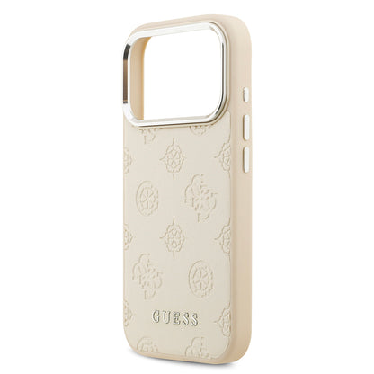 iPhone 17 Pro Kılıf Guess Orjinal Lisanslı M-safe Şarj Özellikli Sıcak Baskılı Klasik Yazı Logolu PU Deri Peony Kılıf