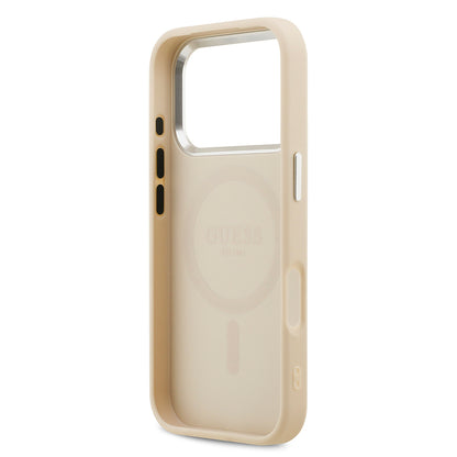 iPhone 17 Pro Kılıf Guess Orjinal Lisanslı M-safe Şarj Özellikli Sıcak Baskılı Klasik Yazı Logolu PU Deri Peony Kılıf