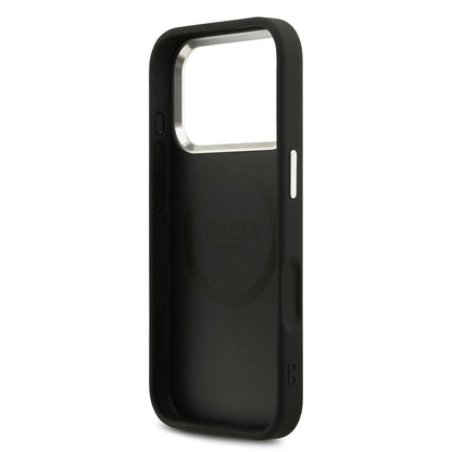 iPhone 17 Pro Kılıf Guess Orjinal Lisanslı M-safe Şarj Özellikli Sıcak Baskılı Klasik Yazı Logolu PU Deri Peony Kılıf