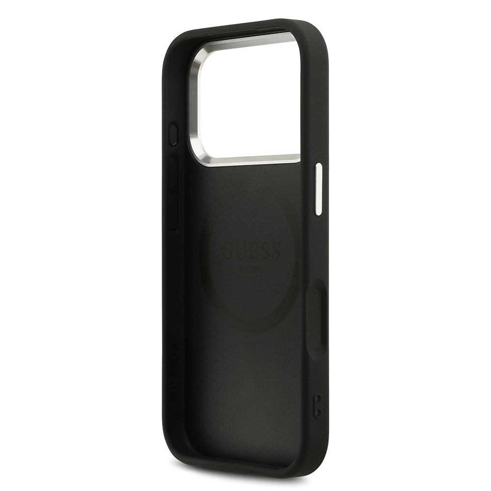 iPhone 17 Pro Kılıf Guess Orjinal Lisanslı M-safe Şarj Özellikli Sıcak Baskılı Klasik Yazı Logolu PU Deri Peony Kılıf