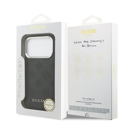 iPhone 17 Pro Kılıf Guess Orjinal Lisanslı M-safe Şarj Özellikli Sıcak Baskılı Klasik Yazı Logolu PU Deri Peony Kılıf