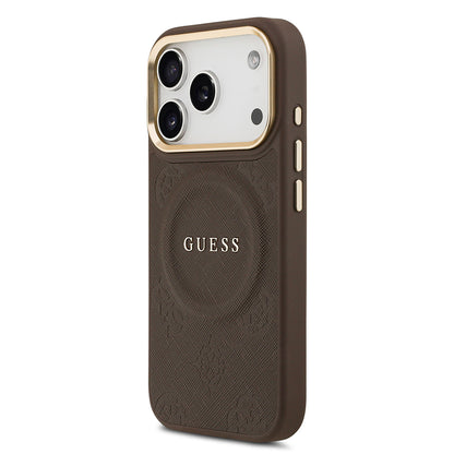 iPhone 17 Pro Kılıf Guess Orjinal Lisanslı M-safe Şarj Özellikli Sıcak Baskılı Yazı Logolu PU Deri Peony Kılıf