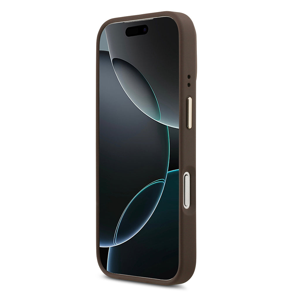 Apple iPhone 17 Pro Kılıf Guess Orjinal Lisanslı M-safe Şarj Özellikli Sıcak Baskılı Yazı Logolu PU Deri Peony Kapak Bej