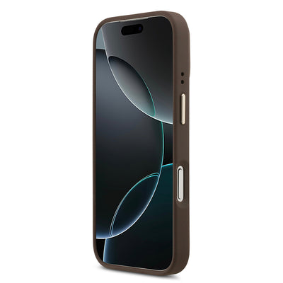 Apple iPhone 17 Pro Kılıf Guess Orjinal Lisanslı M-safe Şarj Özellikli Sıcak Baskılı Yazı Logolu PU Deri Peony Kapak Bej