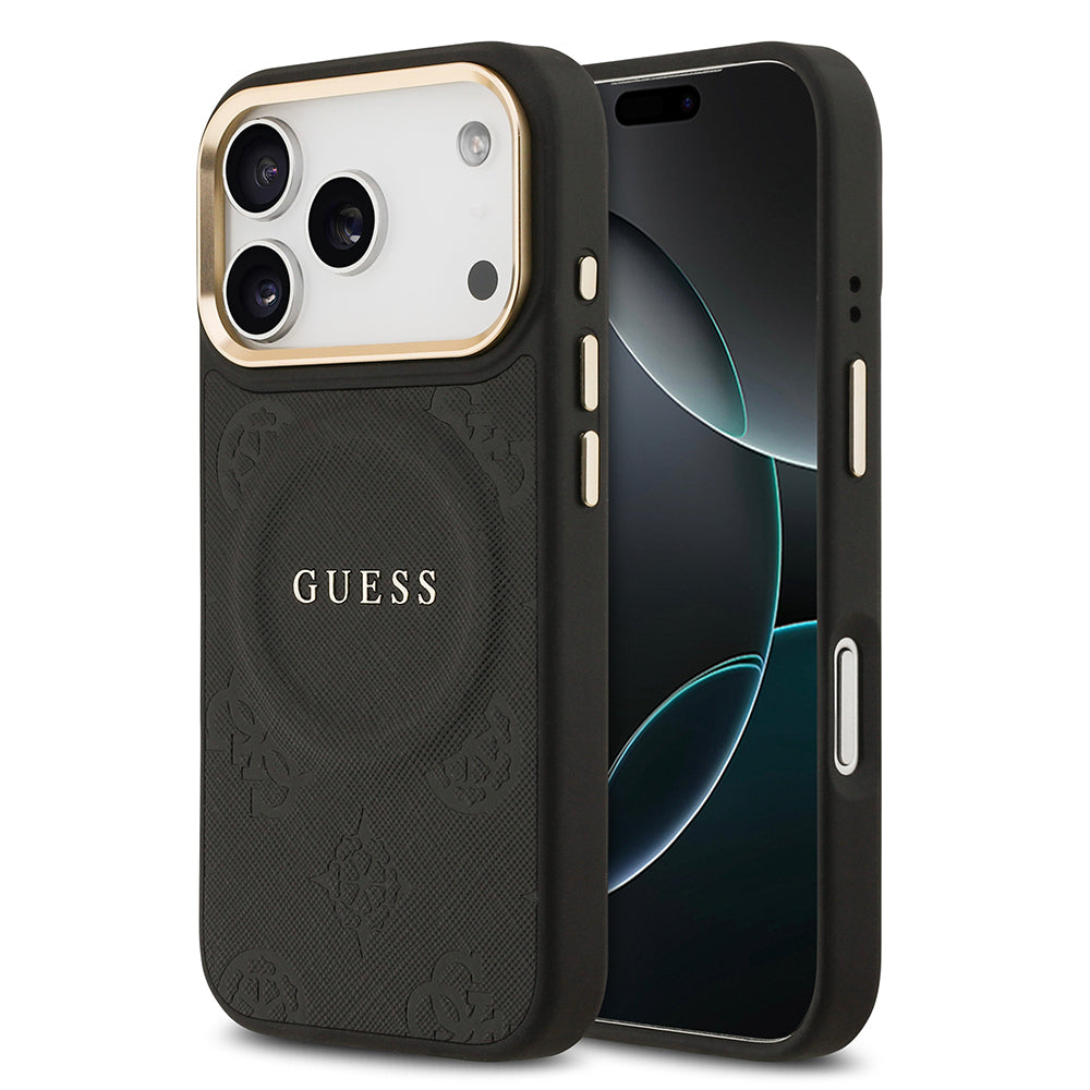 iPhone 17 Pro Kılıf Guess Orjinal Lisanslı M-safe Şarj Özellikli Sıcak Baskılı Yazı Logolu PU Deri Peony Kılıf