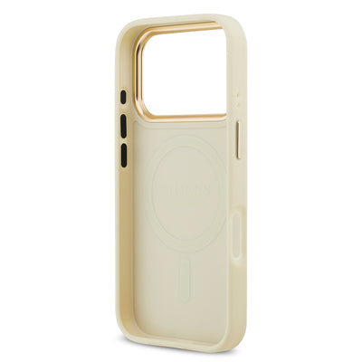 Apple iPhone 17 Pro Kılıf Guess Orjinal Lisanslı M-safe Şarj Özellikli Sıcak Baskılı Yazı Logolu PU Deri Peony Kapak Siyah