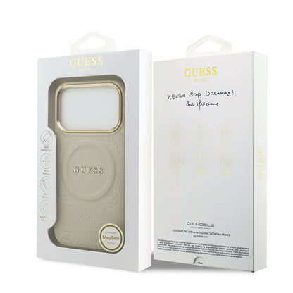 iPhone 17 Pro Kılıf Guess Orjinal Lisanslı M-safe Şarj Özellikli Sıcak Baskılı Yazı Logolu PU Deri Peony Kılıf