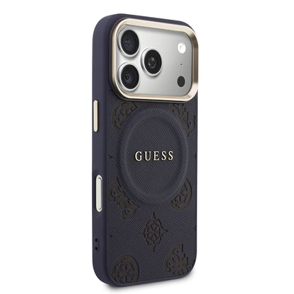 Apple iPhone 17 Pro Kılıf Guess Orjinal Lisanslı M-safe Şarj Özellikli Sıcak Baskılı Yazı Logolu PU Deri Peony Kapak