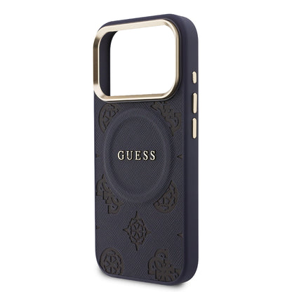 Apple iPhone 17 Pro Kılıf Guess Orjinal Lisanslı M-safe Şarj Özellikli Sıcak Baskılı Yazı Logolu PU Deri Peony Kapak