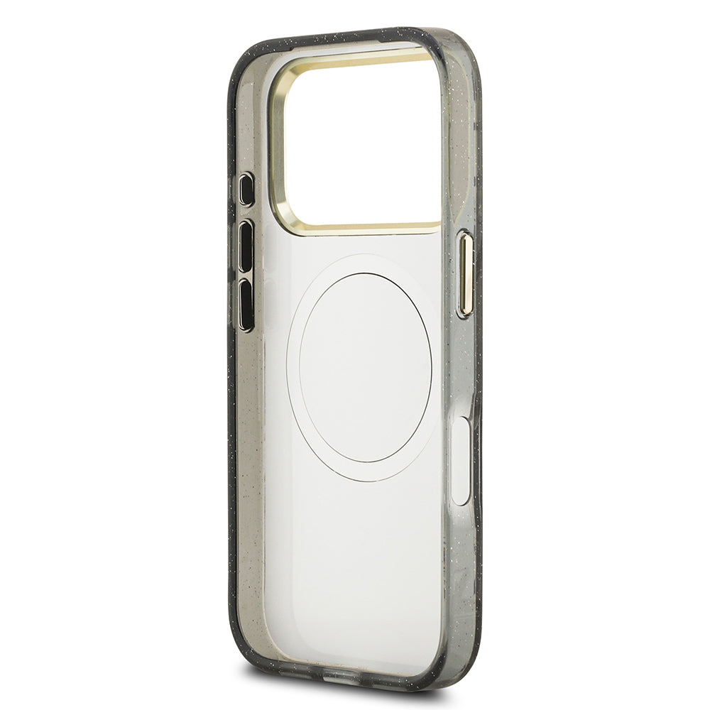 iPhone 17 Pro Kılıf Guess Orjinal Lisanslı M-safe Şarj Özellikli Simli Çiçek Desenli Metal Kamera Çerçeveli Üçgen Logolu Kılıf