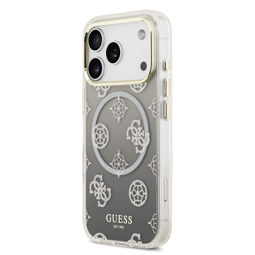 iPhone 17 Pro Kılıf Guess Orjinal Lisanslı M-safe Şarj Özellikli Simli Peony Desenli Silikon Kılıf