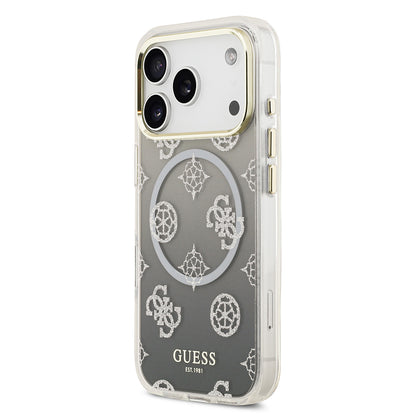 iPhone 17 Pro Kılıf Guess Orjinal Lisanslı M-safe Şarj Özellikli Simli Peony Desenli Silikon Kılıf