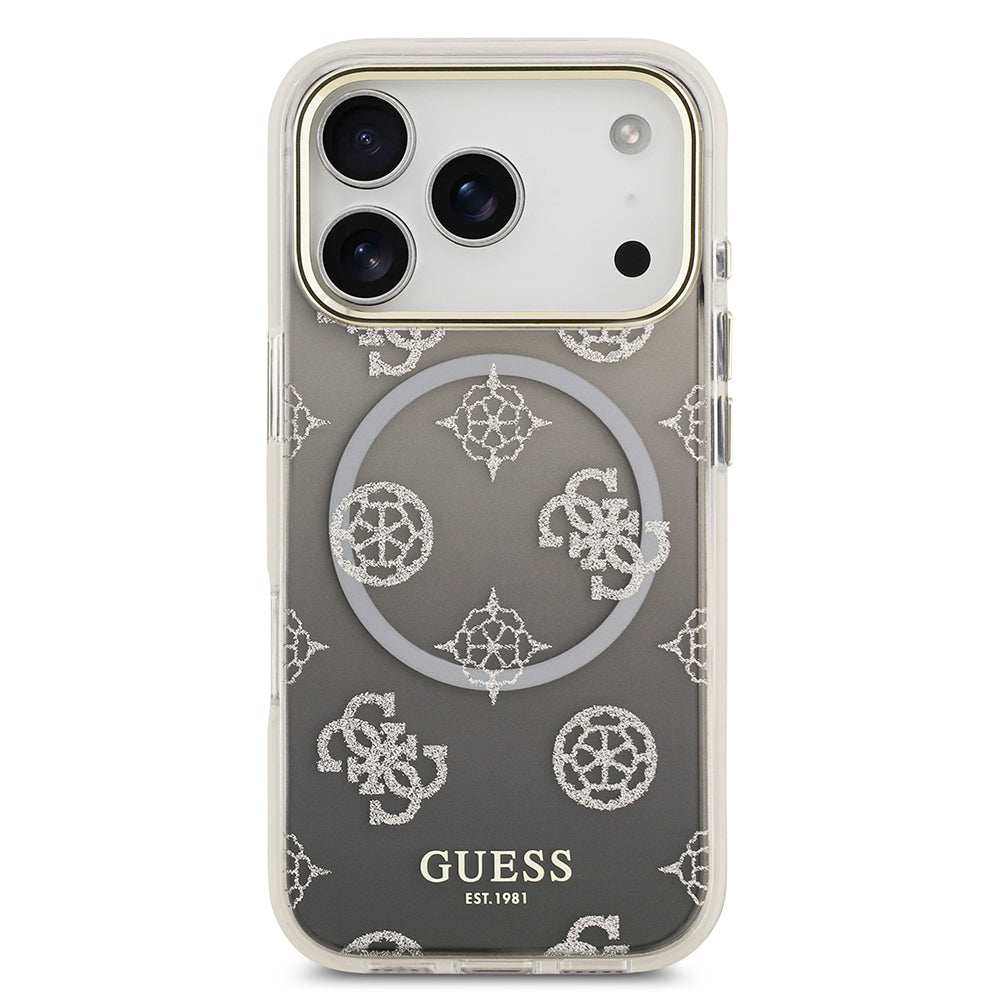 iPhone 17 Pro Kılıf Guess Orjinal Lisanslı M-safe Şarj Özellikli Simli Peony Desenli Silikon Kılıf