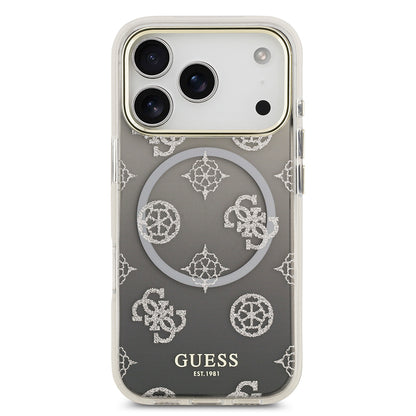 iPhone 17 Pro Kılıf Guess Orjinal Lisanslı M-safe Şarj Özellikli Simli Peony Desenli Silikon Kılıf