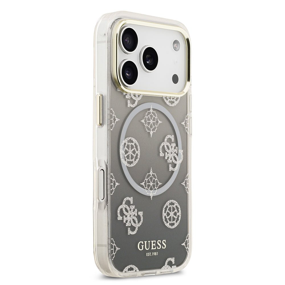 iPhone 17 Pro Kılıf Guess Orjinal Lisanslı M-safe Şarj Özellikli Simli Peony Desenli Silikon Kılıf