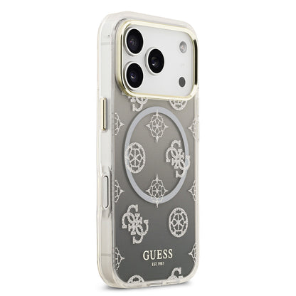 iPhone 17 Pro Kılıf Guess Orjinal Lisanslı M-safe Şarj Özellikli Simli Peony Desenli Silikon Kılıf