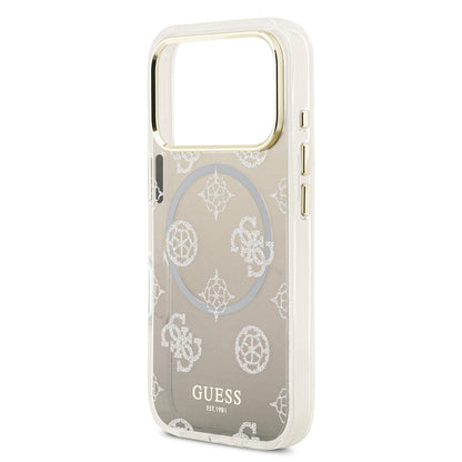 iPhone 17 Pro Kılıf Guess Orjinal Lisanslı M-safe Şarj Özellikli Simli Peony Desenli Silikon Kılıf