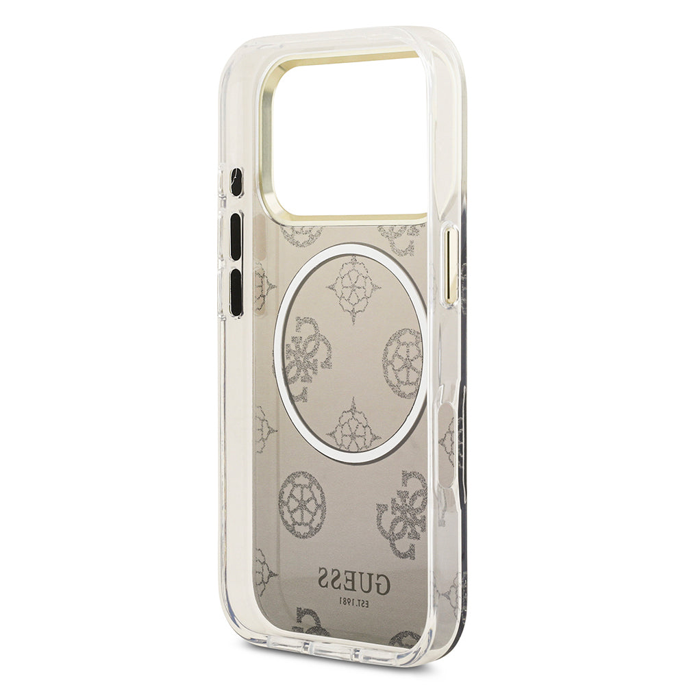 iPhone 17 Pro Kılıf Guess Orjinal Lisanslı M-safe Şarj Özellikli Simli Peony Desenli Silikon Kılıf