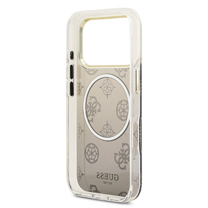 iPhone 17 Pro Kılıf Guess Orjinal Lisanslı M-safe Şarj Özellikli Simli Peony Desenli Silikon Kılıf