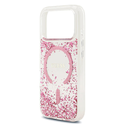 Apple iPhone 17 Pro Kılıf Guess Orjinal Lisanslı M-safe Şarj Özellikli Transparan Resin Bottom Kapak Pembe