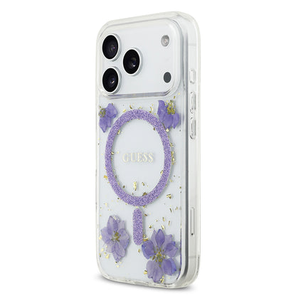 iPhone 17 Pro Kılıf Guess Orjinal Lisanslı M-safe Şarj Özellikli Transparan Resin Flowers Kılıf