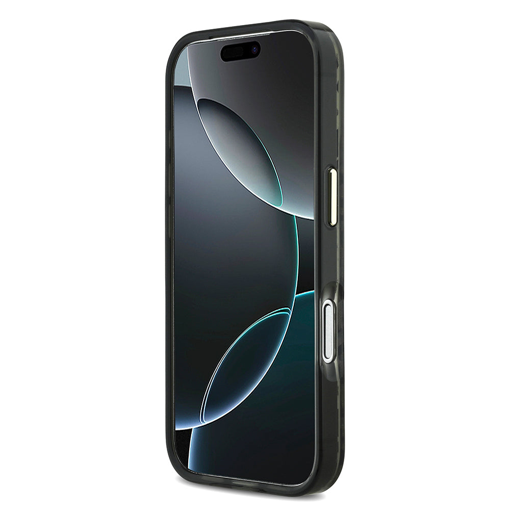 iPhone 17 Pro Kılıf Guess Orjinal Lisanslı M-safe Şarj Özellikli Üçgen Logolu Simli Leopar Desenli Kılıf